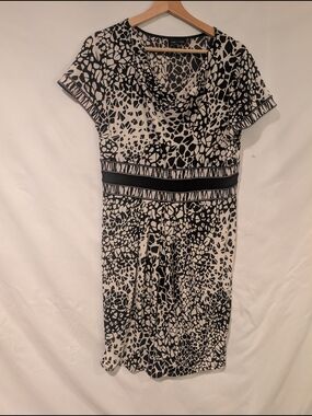 Black and White Printed Cowl Neck Dress